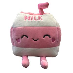 NWT  Play Right Hug Me Strawberry Milk Toy Pillow Pink And White Straw